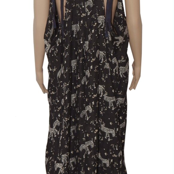 Free People Zebra Printed Linen Slouchy Jumpsuit Black Pleated M - Picture 6 of 7